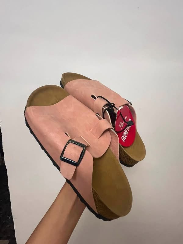 Pink suede clogs, size 37/38, new
