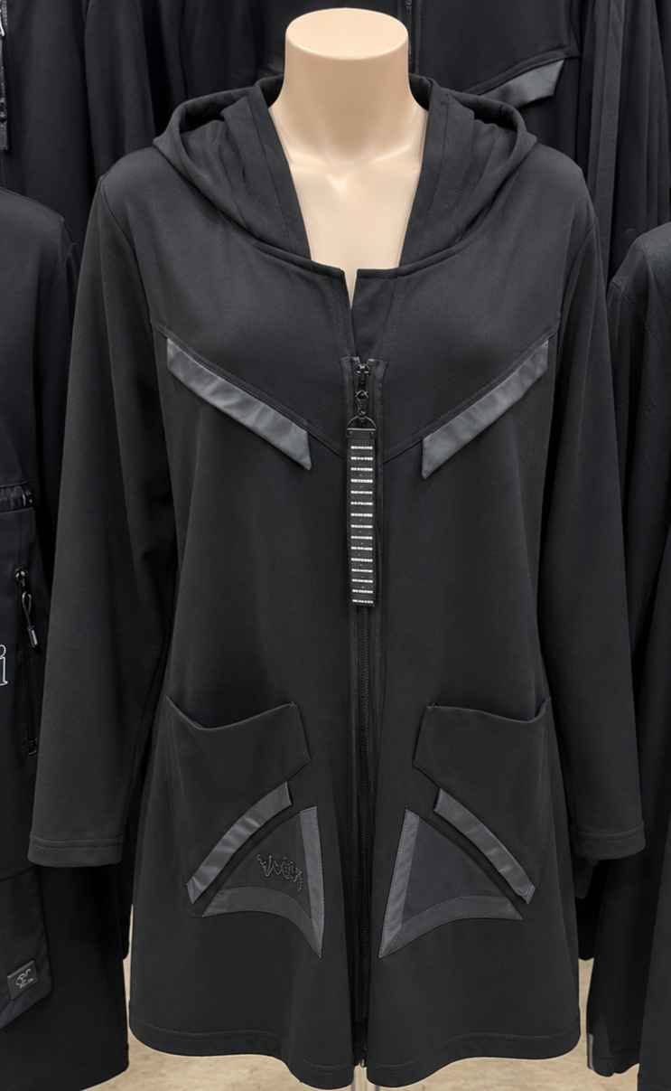 Women's black hooded coat, large size