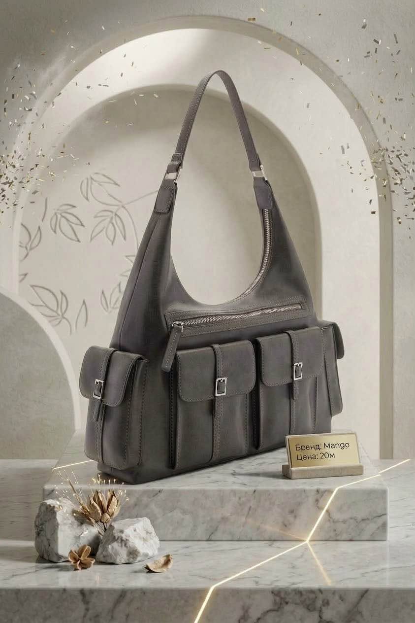 Mango grey shoulder bag with pockets