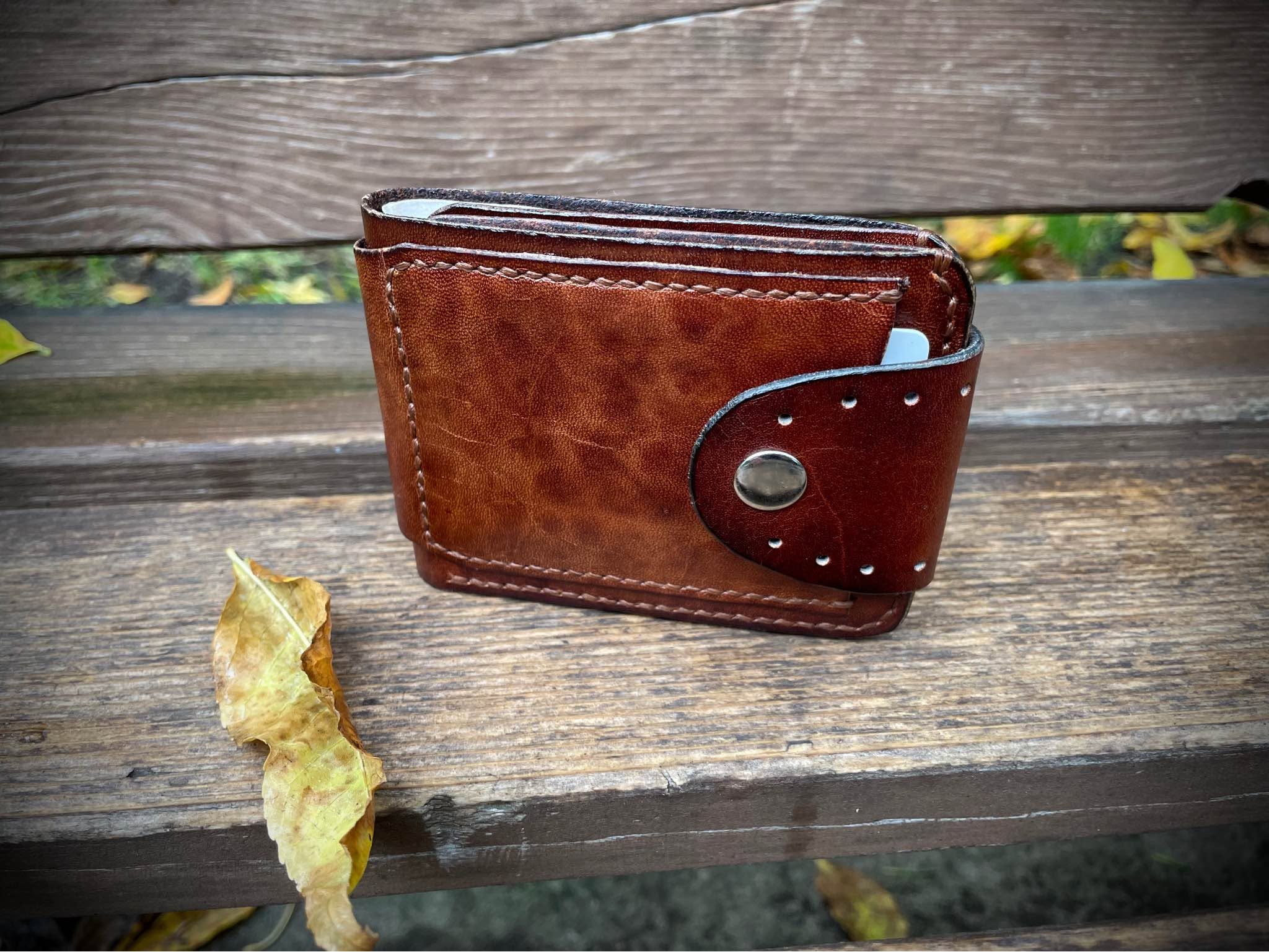 Handmade cognac leather card wallet