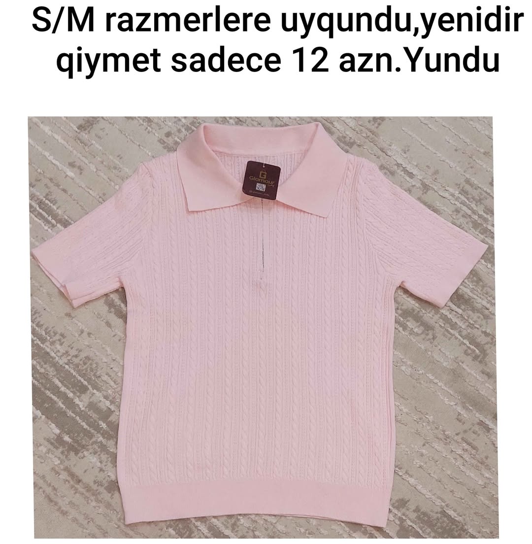 Pink knit polo top, S/M, new