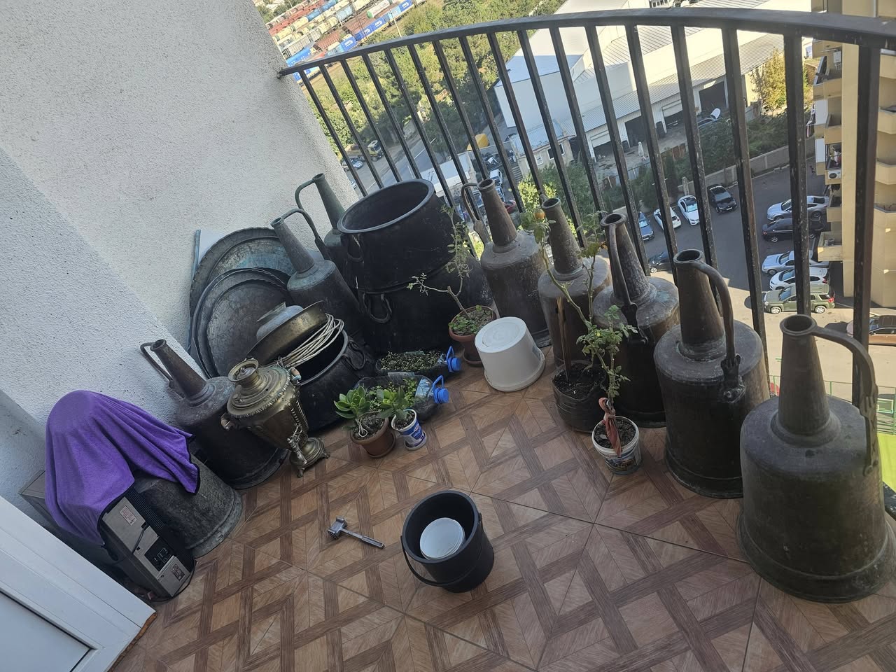 Antique copper jugs, pots and plates