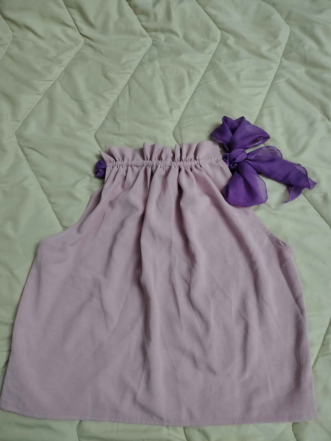 Lilac summer top with purple bow