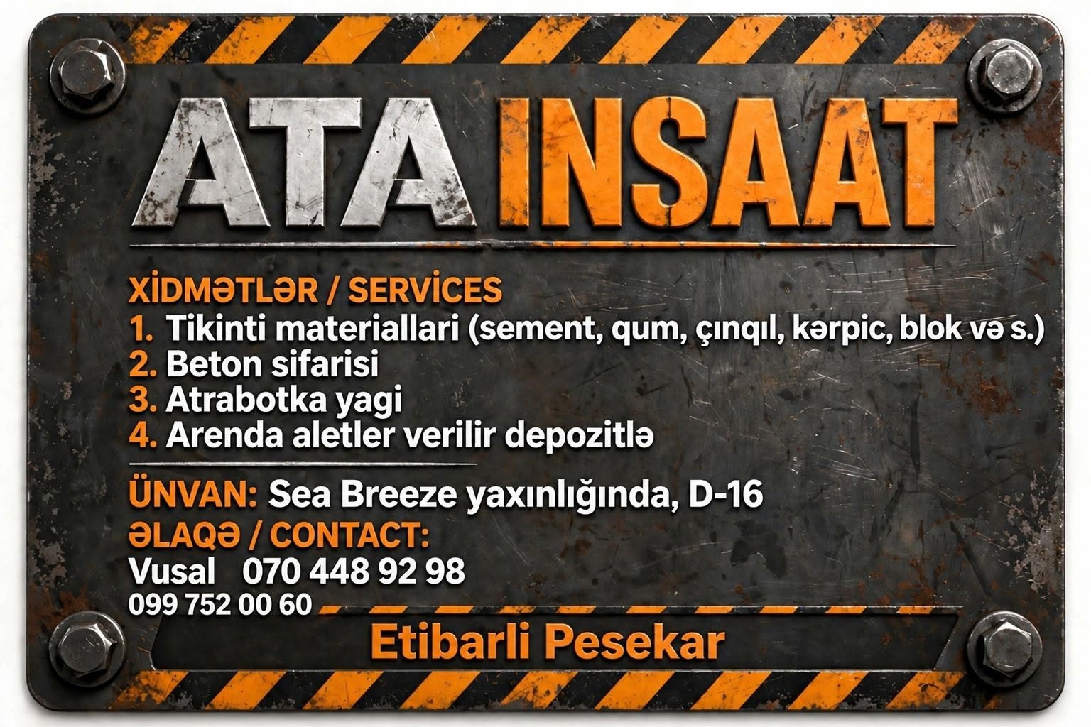 🏗️ ATA İNŞAAT — YAPI MALZEMELERİ