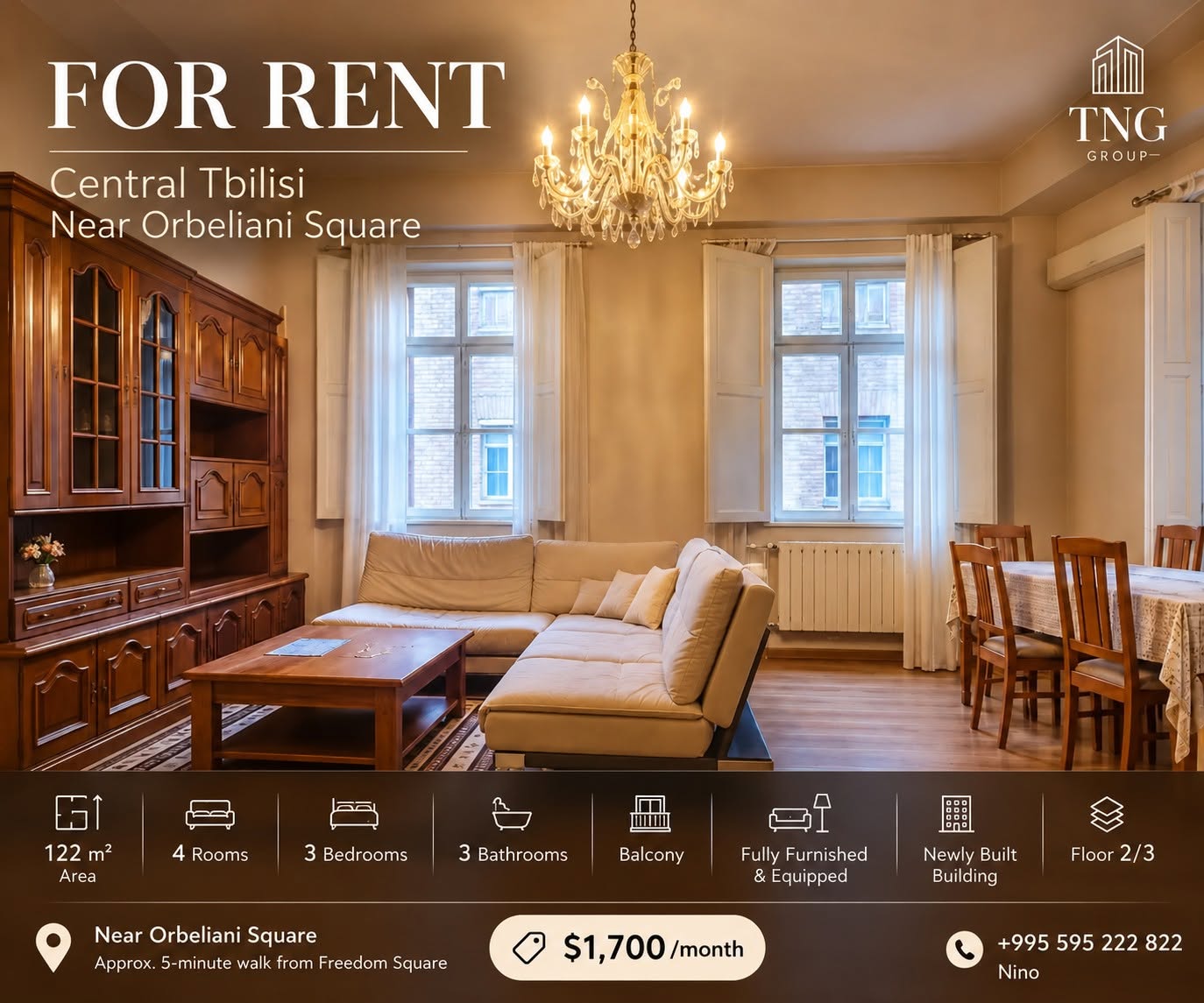 Сдается в аренду 4-комнатная квартира, Тбилиси — $1,700