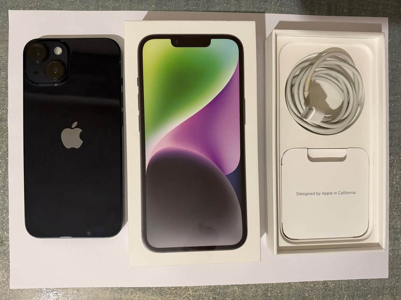 iPhone 14 Black 128GB with box and cable
