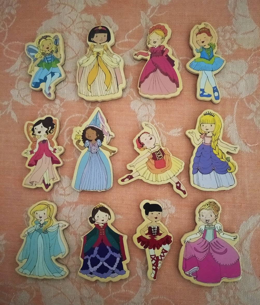 Wooden princess fridge magnets, new