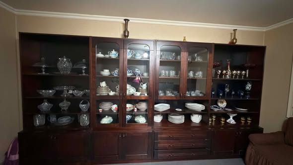 Wall unit and sofa set, disassembled