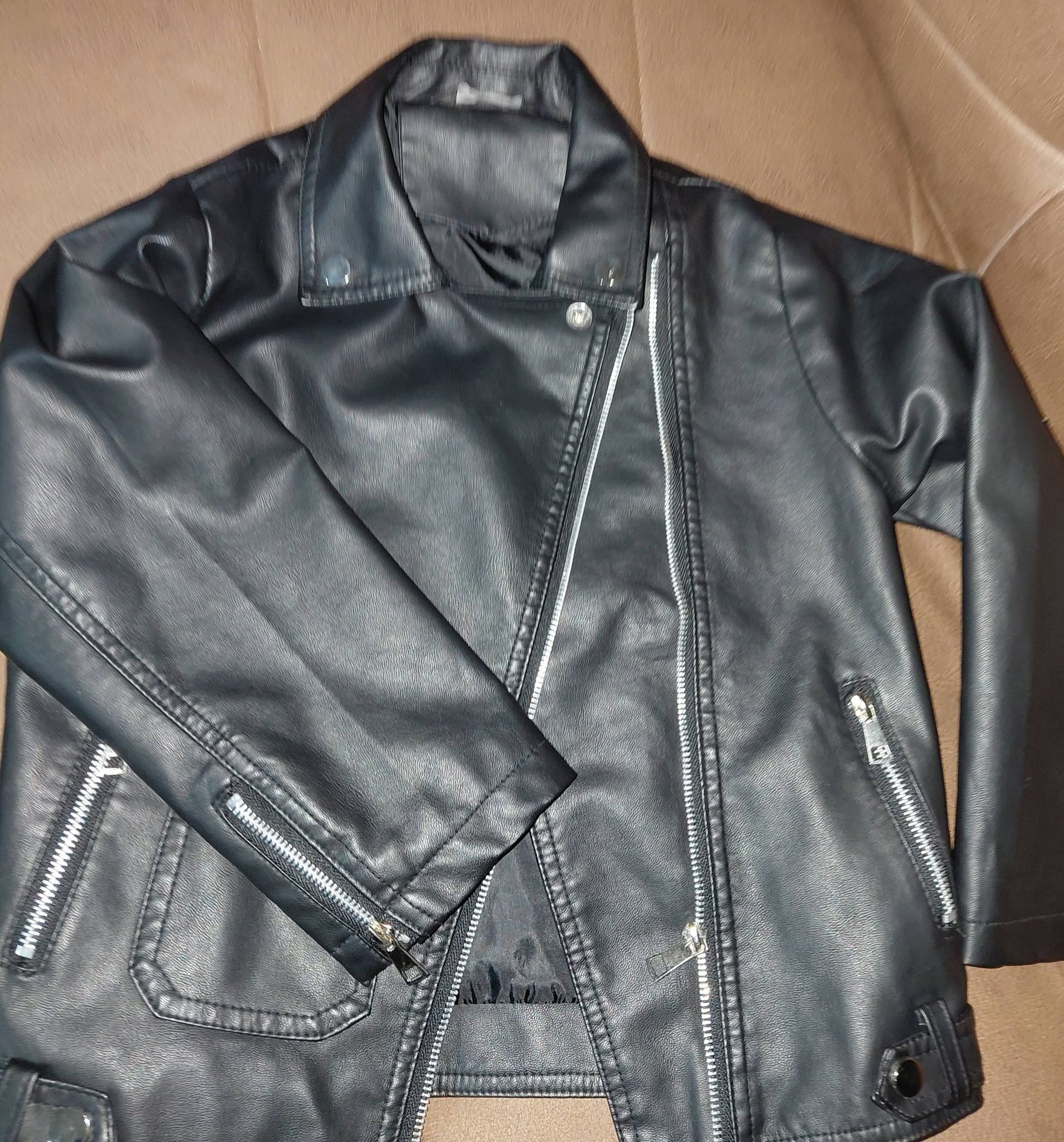 Girls' black faux-leather jacket, size 140