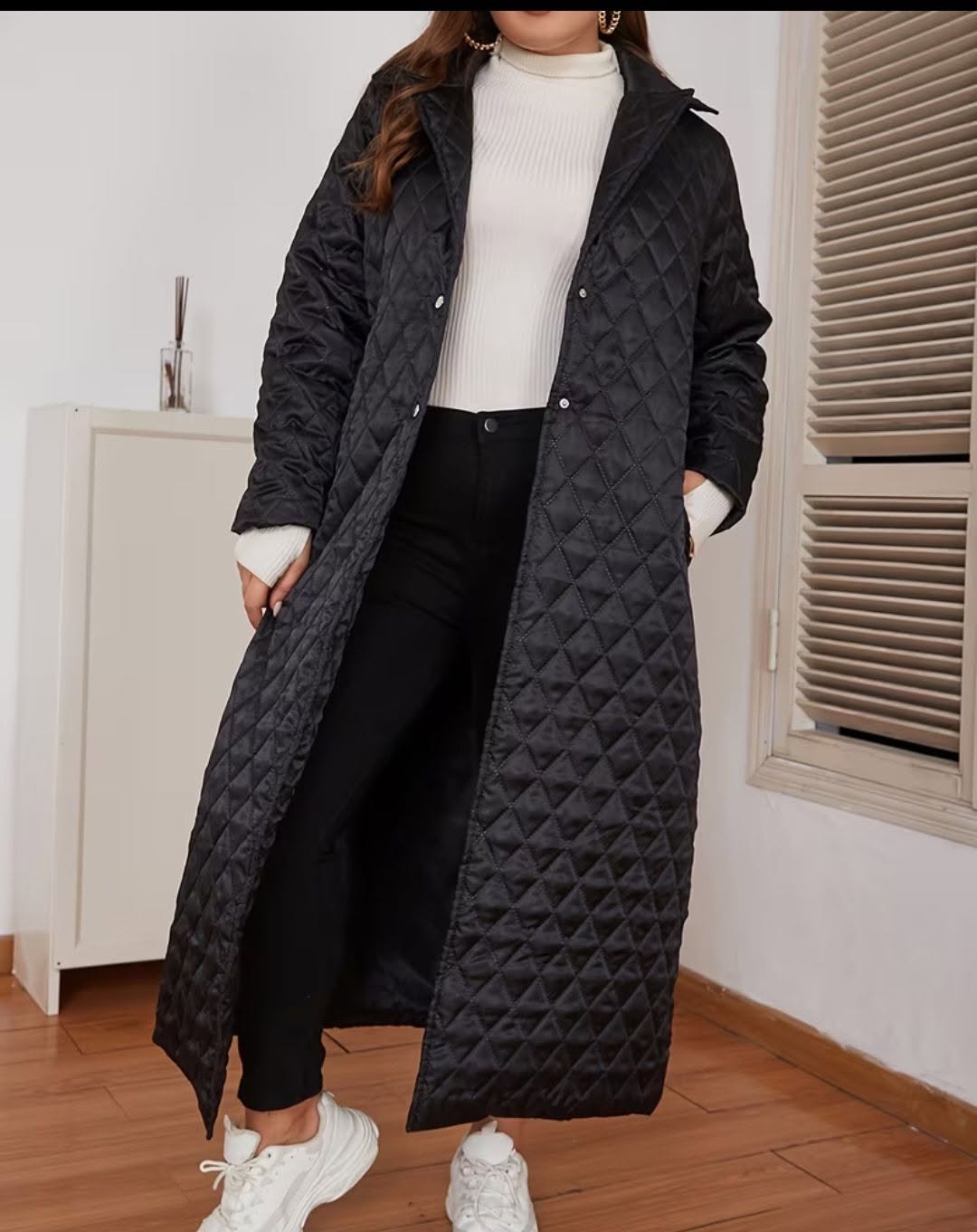 Long quilted black coat