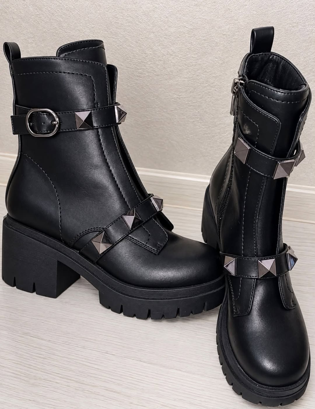 Black studded ankle boots, size 37