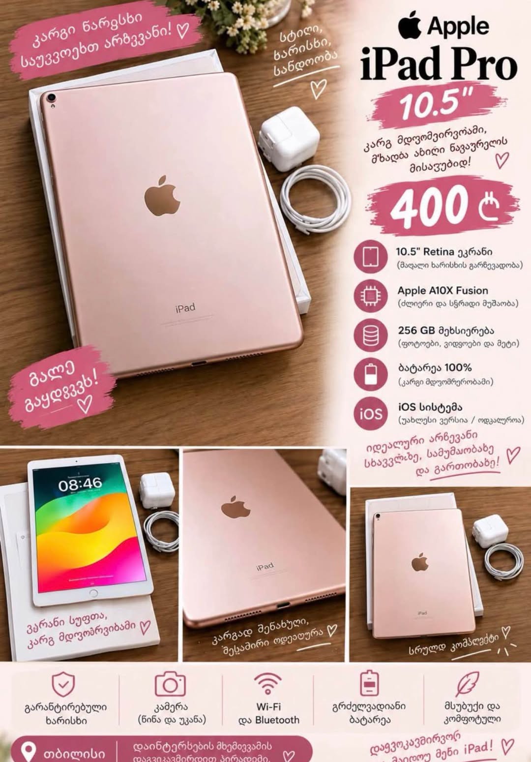 Apple iPad Pro 10.5 256GB, 100% battery