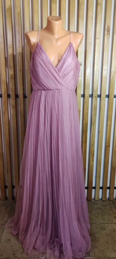 Long mauve tulle evening dress, size 44