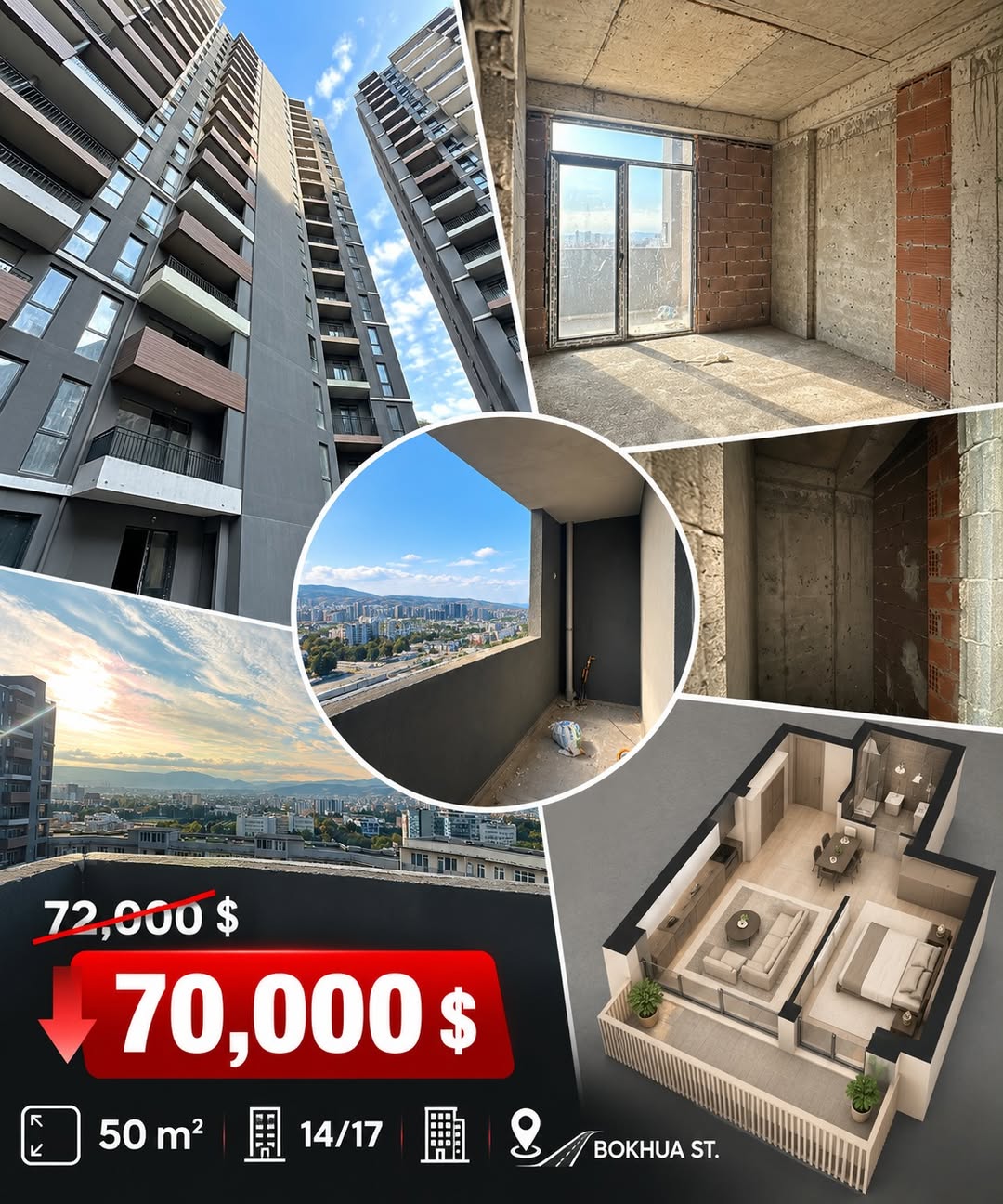 Mənzil satılır, Tbilisi — $70,000