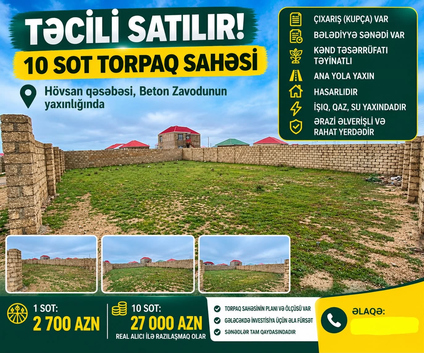 Torpaq sahəsi, Bakı — 2.700 ₼