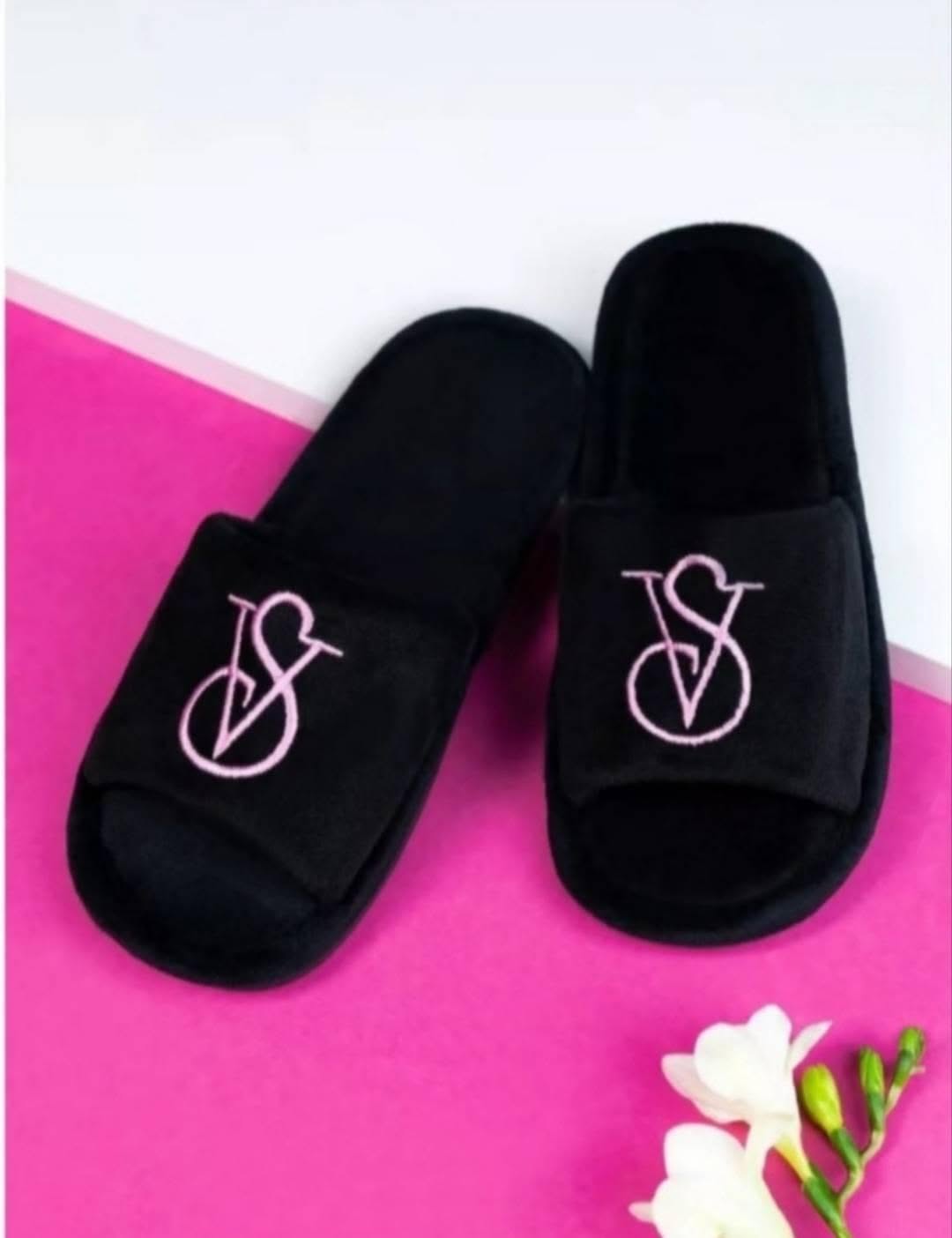 V&S black embroidered slippers