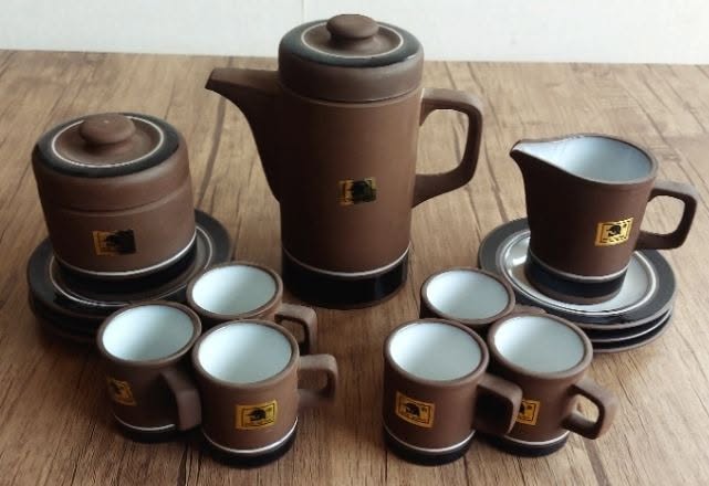 Brown ceramic coffee-tea set