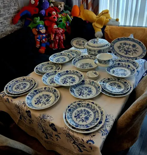 Czechoslovakia blue onion dinner set for 6