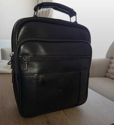 New men's black leather bag