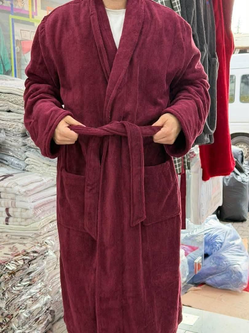 Terry bathrobe, burgundy, large sizes