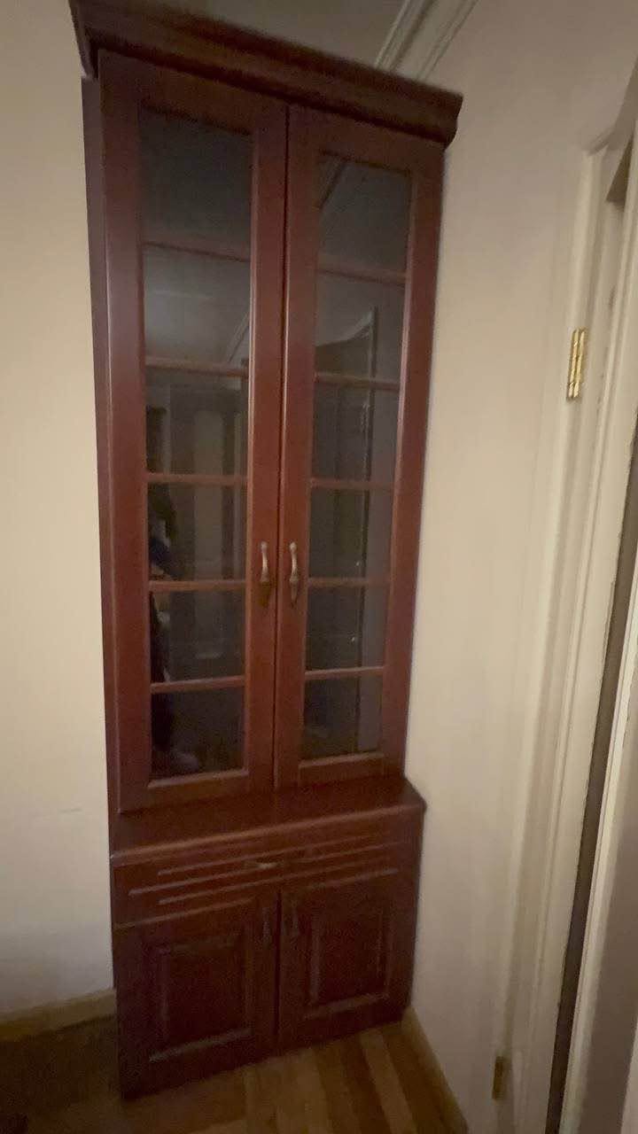 Red oak cabinet with glass doors