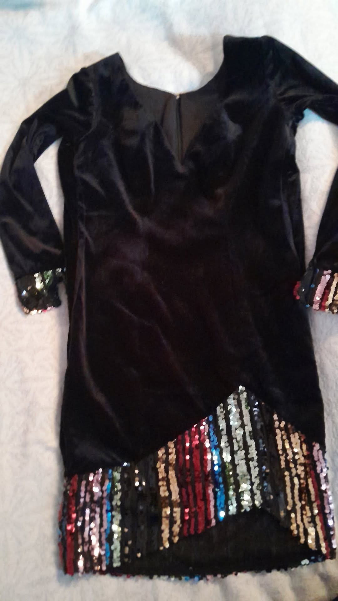 Black velvet dress with ruffles, size S