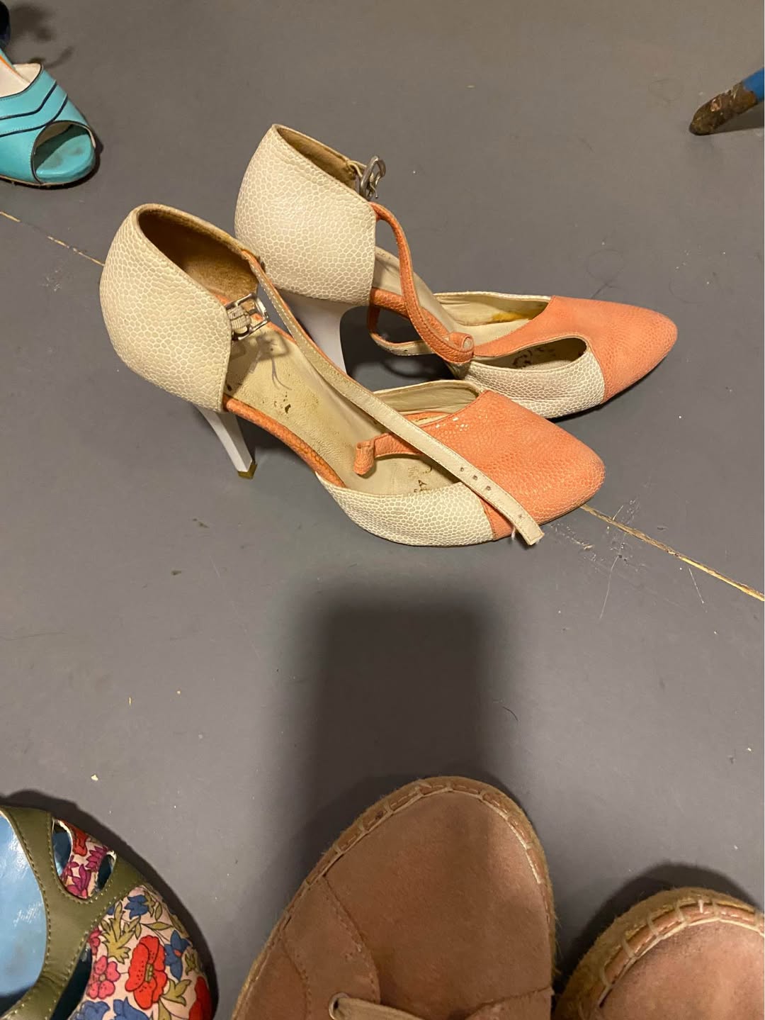 High-heeled leather shoes