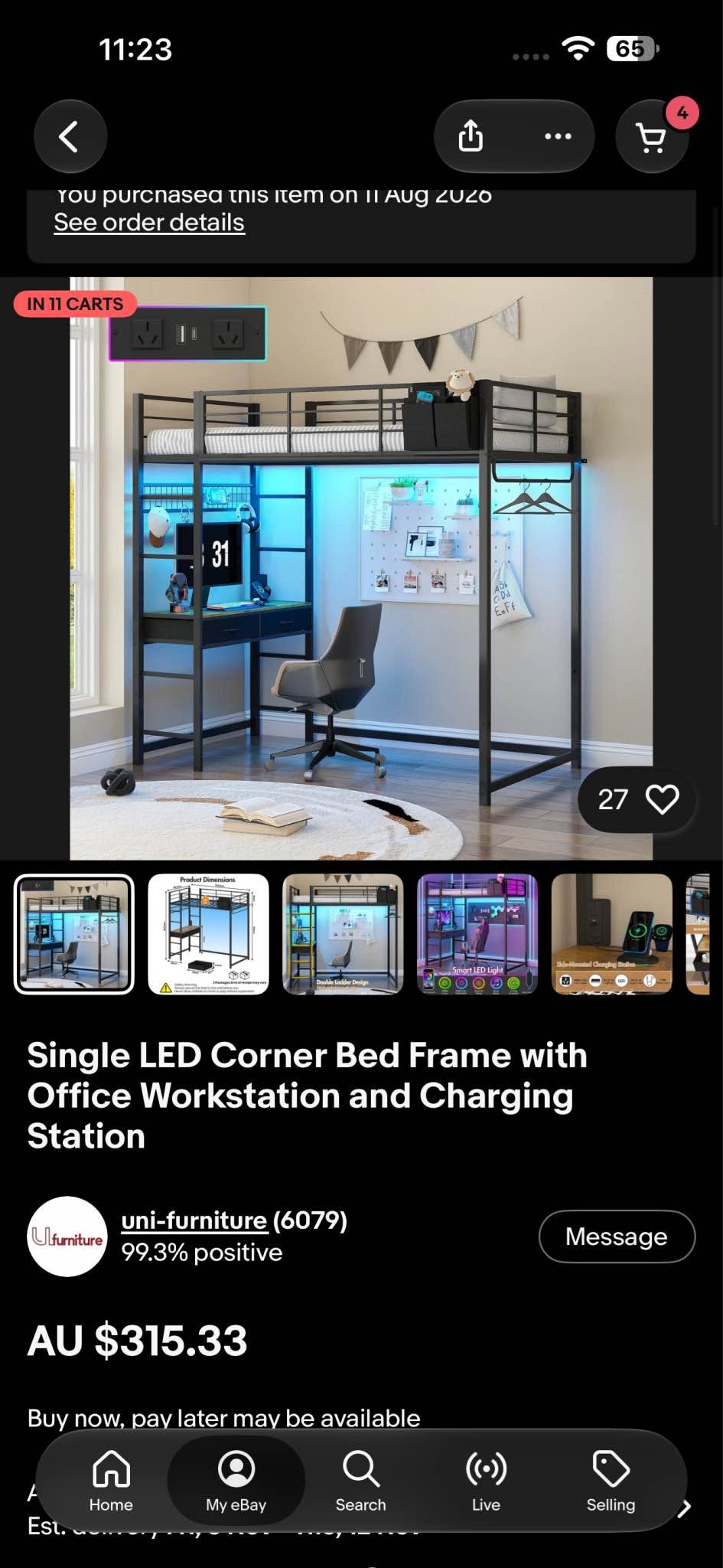 Single loft bed with desk underneath