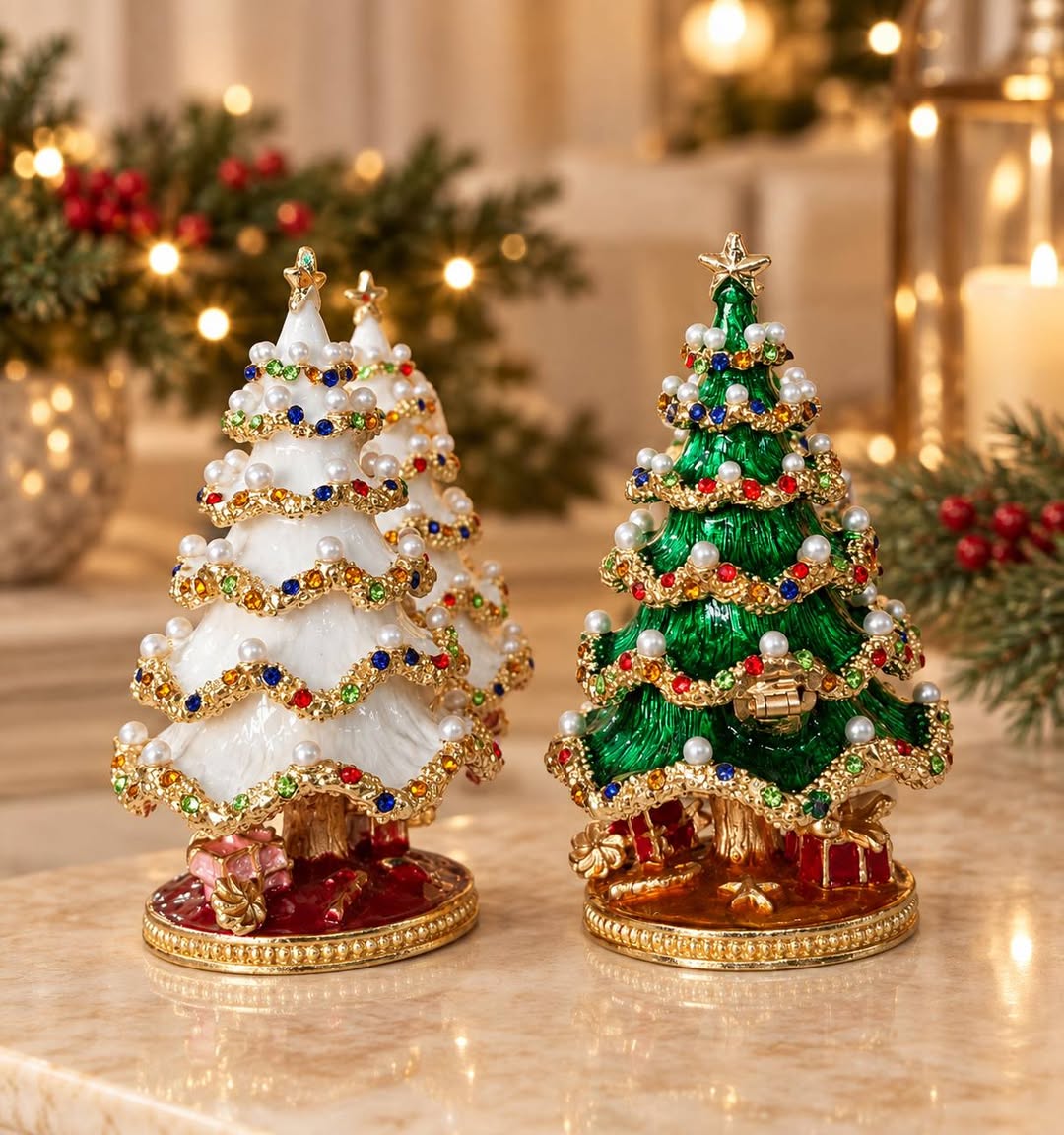 Enamel Christmas tree jewelry boxes