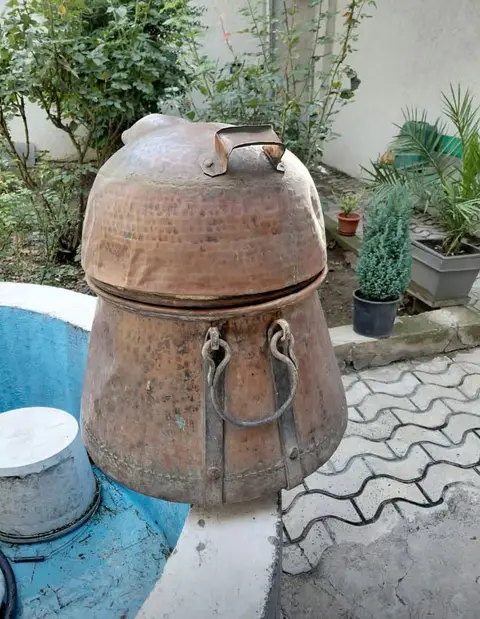 An antique copper still for distilling vodka is for sale — $2,500