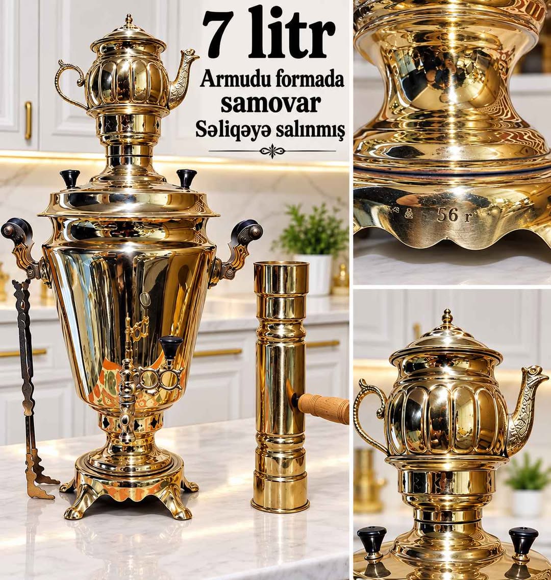 7 litrlik armud formalı mis samovar