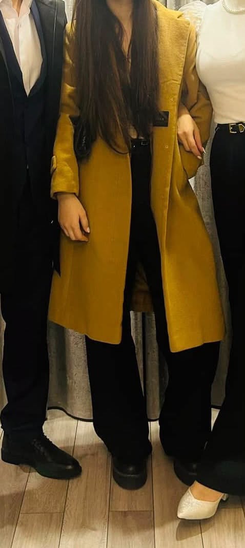 Mustard long coat, defect-free