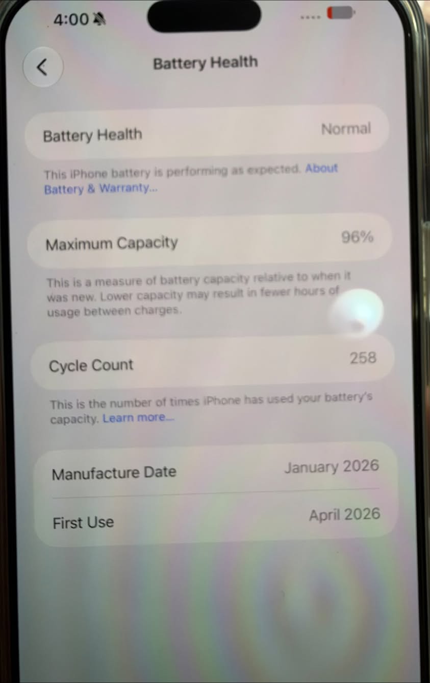 iPhone 17 Pro Max 256GB Silver, 96% battery