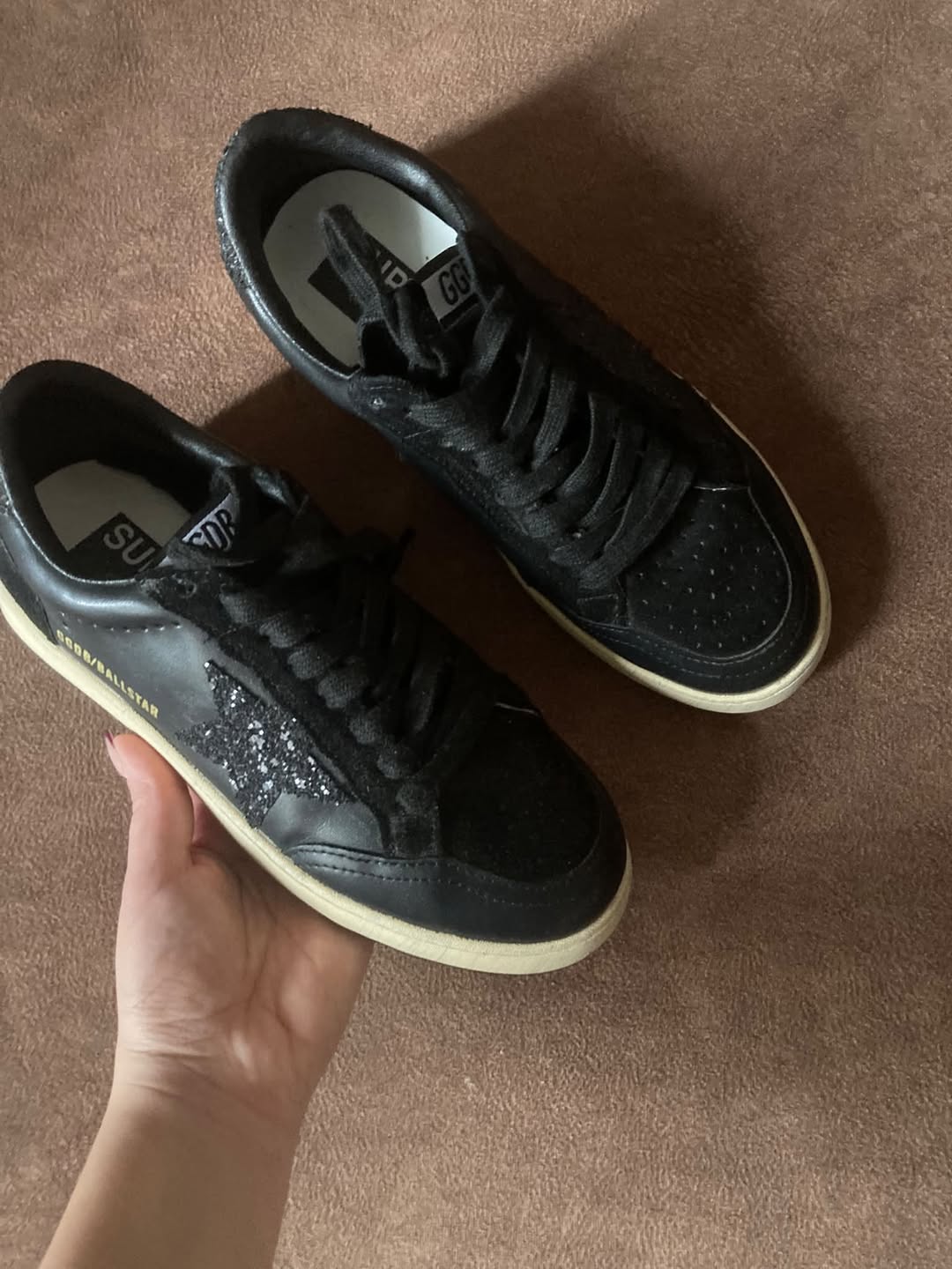 Black sneakers with glitter star, size 37