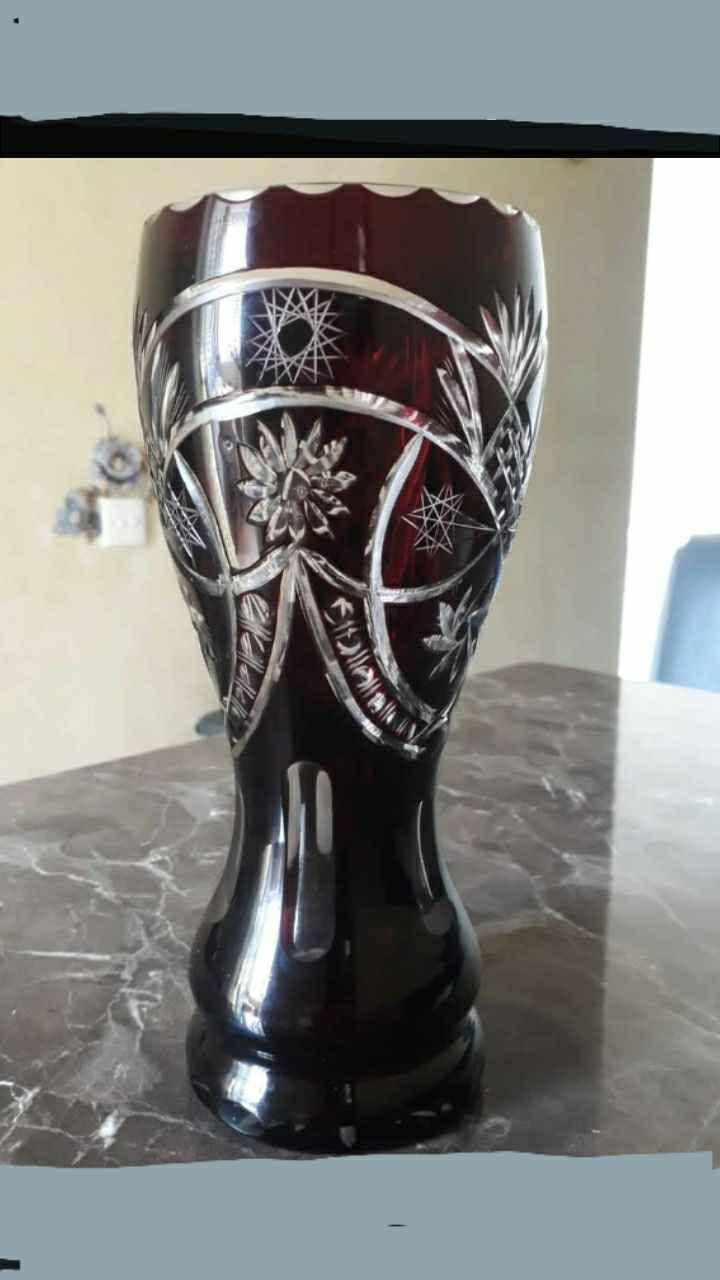 Red cut-crystal decorative vase