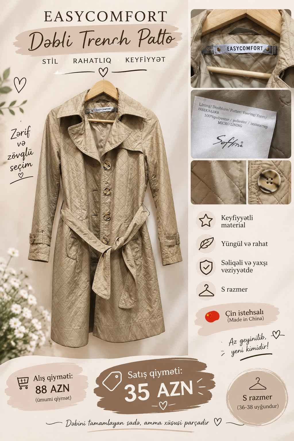 Easycomfort trençkot, S razmer
