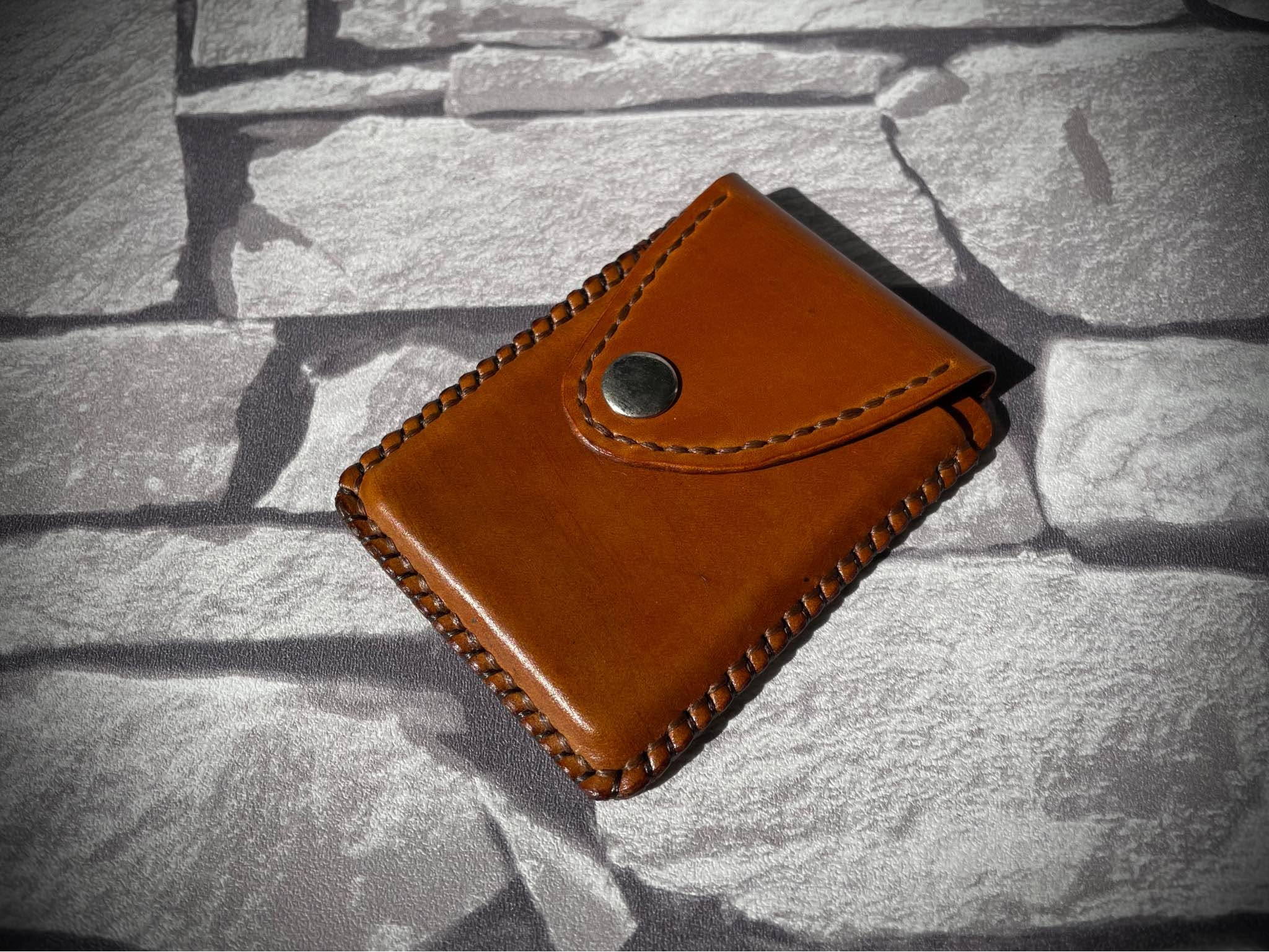 Handmade leather wallet stitched naturally