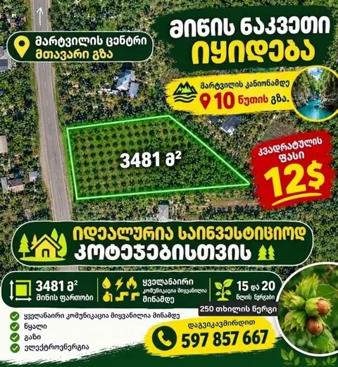 მინის ნაკვეთი მარტვილში, 3481 მ²