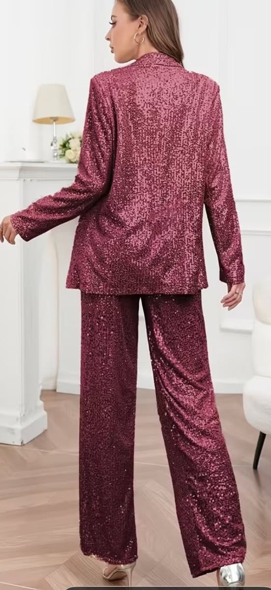 Burgundy sequin suit, size XL