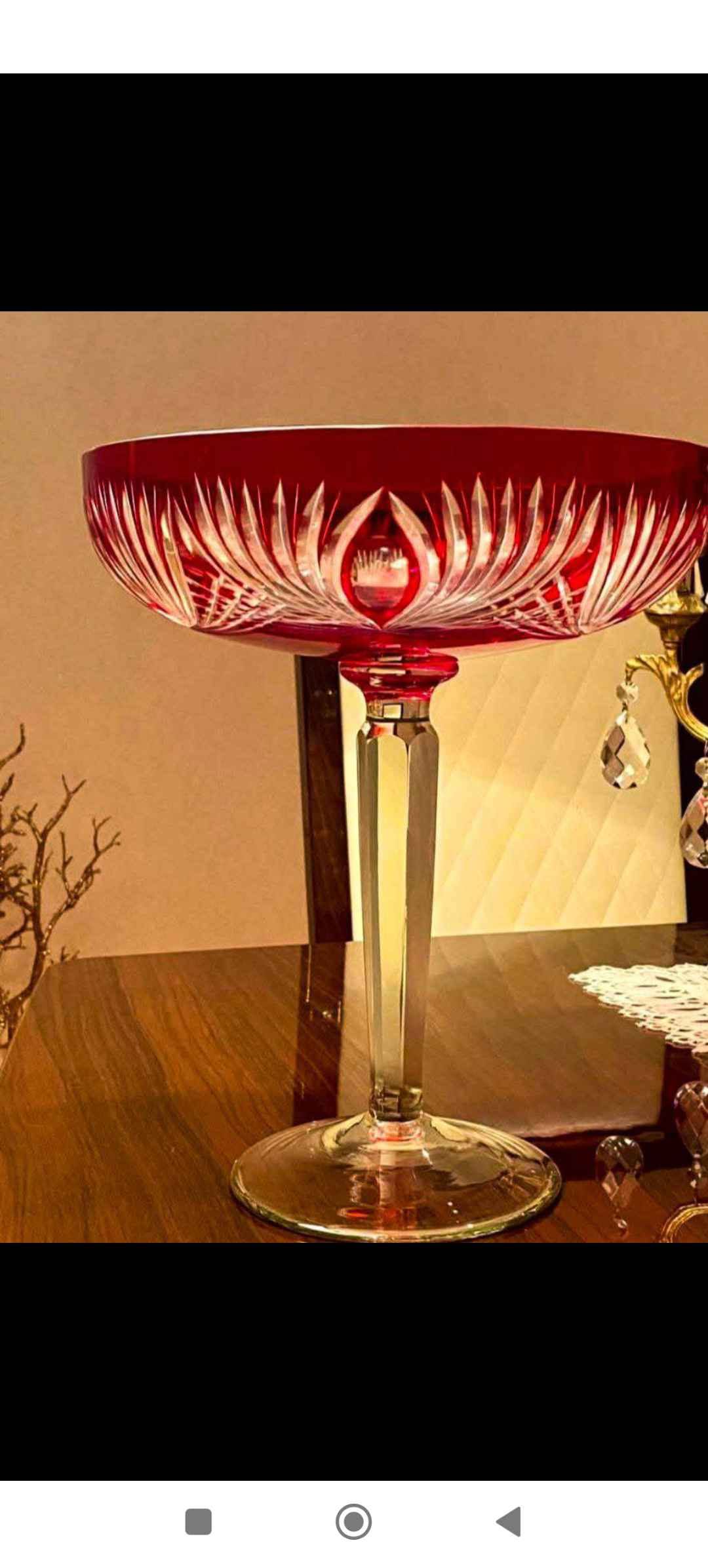 Red cut-crystal footed bowl