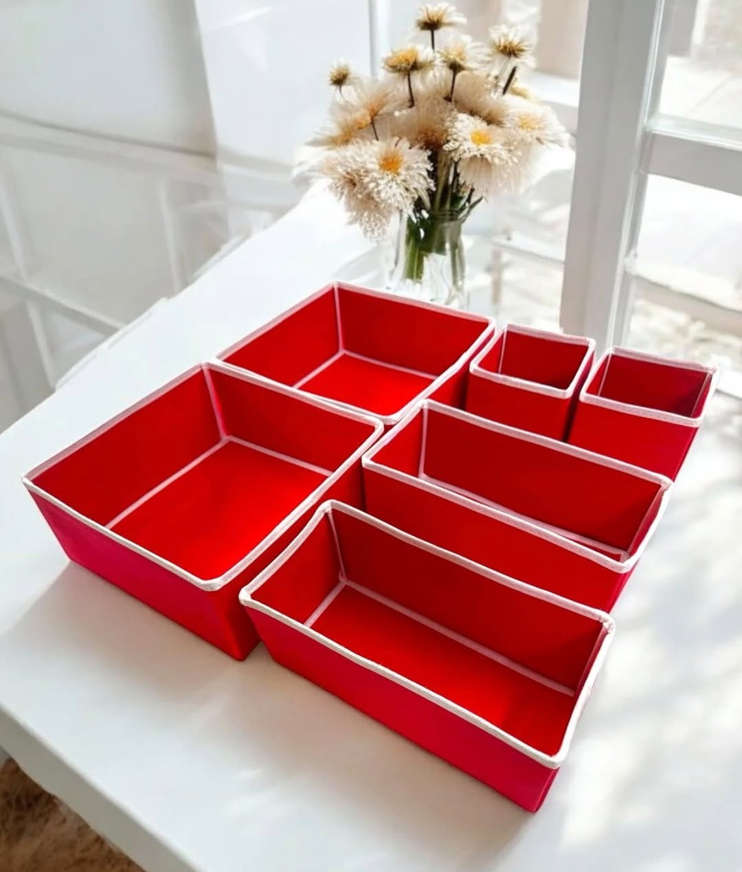 Red drawer organizer set, 6 pieces