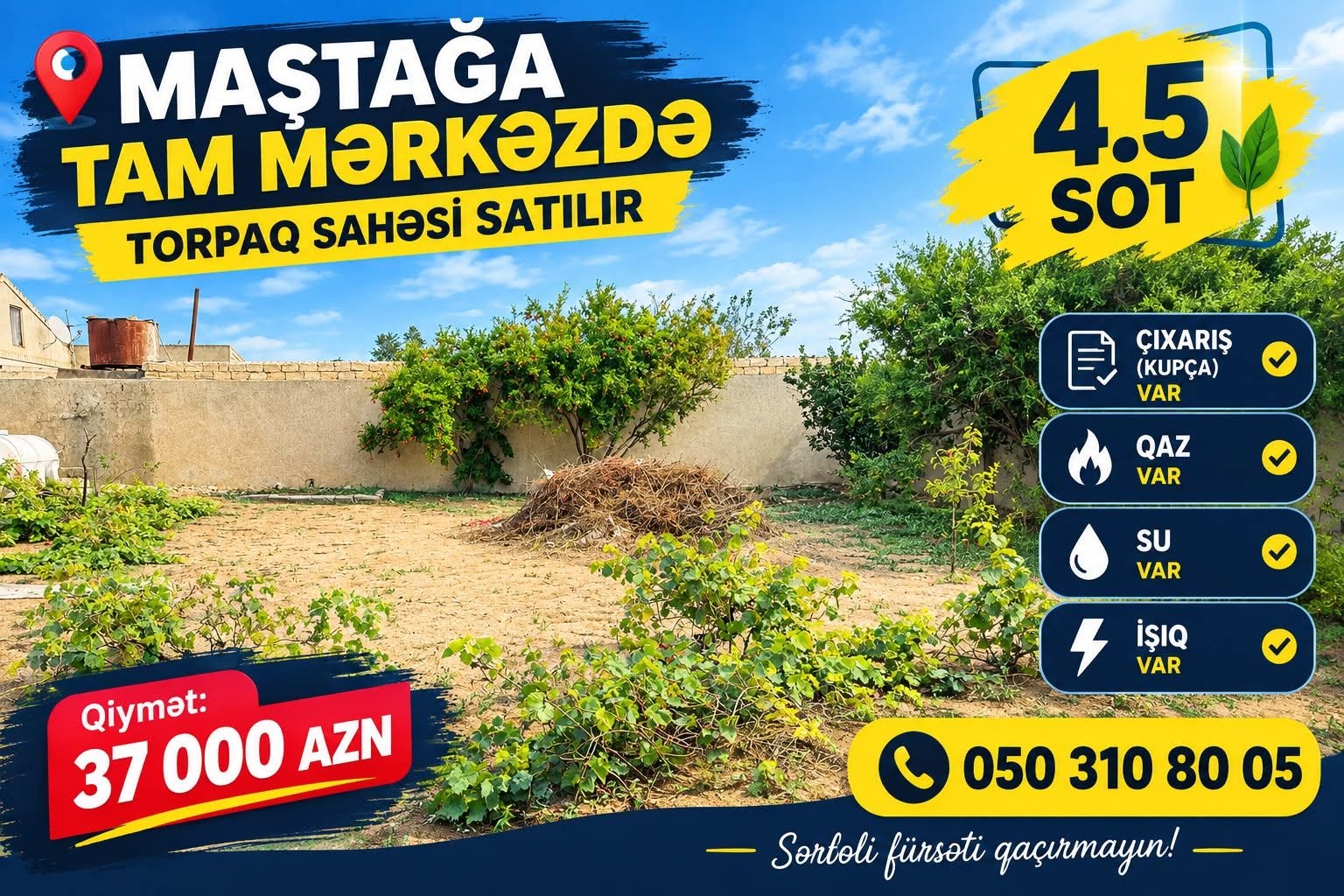 Maştağada 4.5 sot torpaq sahəsi satılır