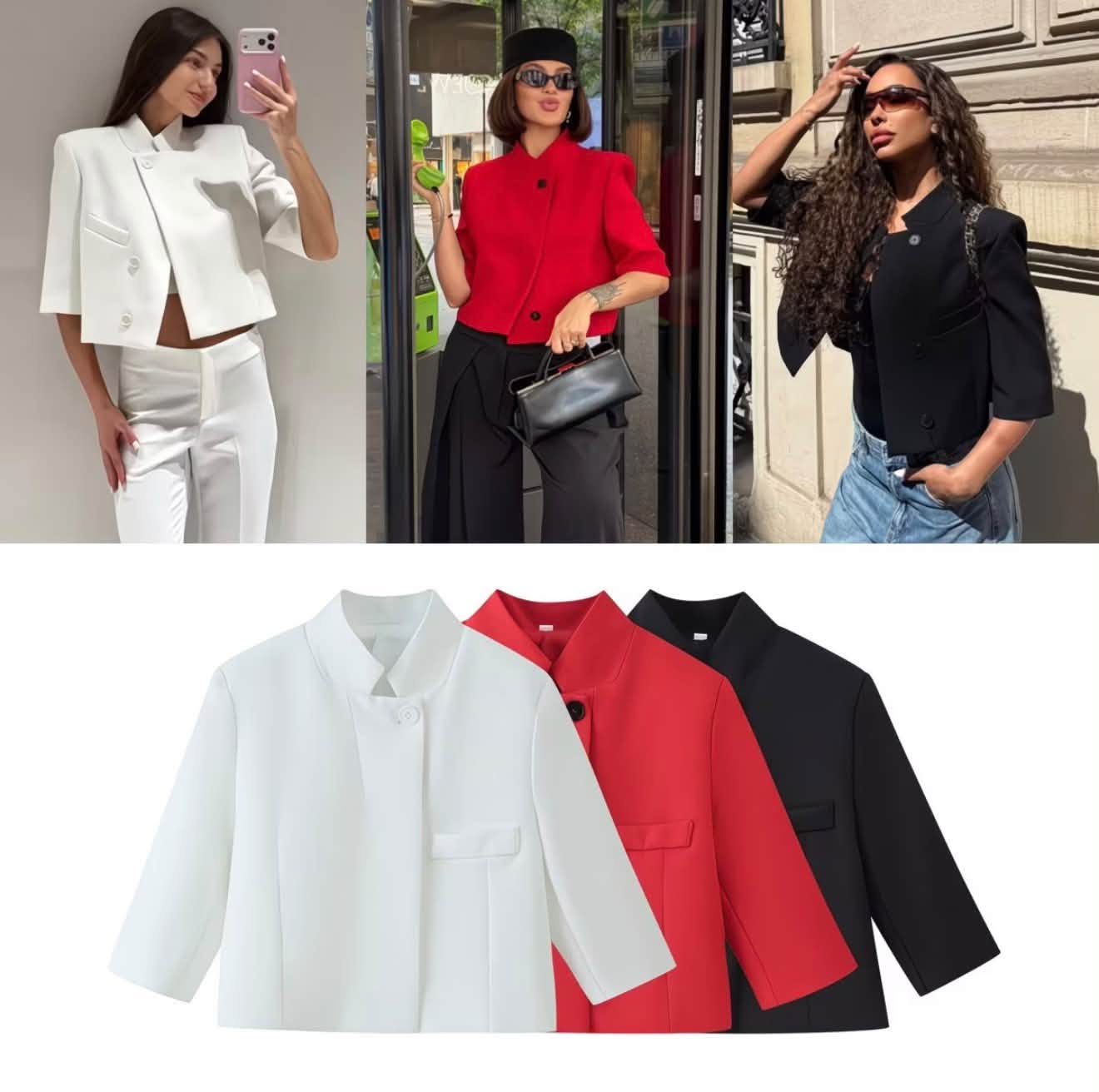 Kısa blazer: S, M, L bedenleri