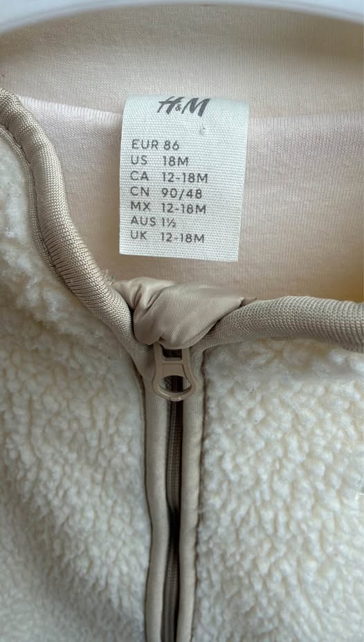 H&M kids beige fleece jacket, size 86