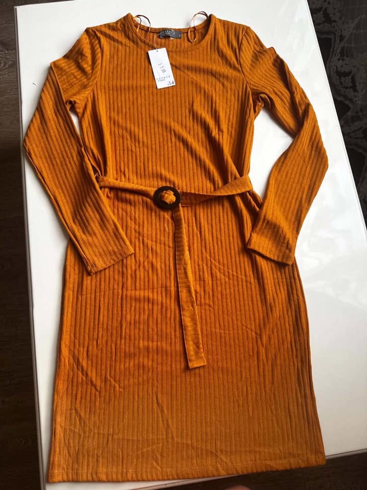 Papaya orange ribbed dress, size S