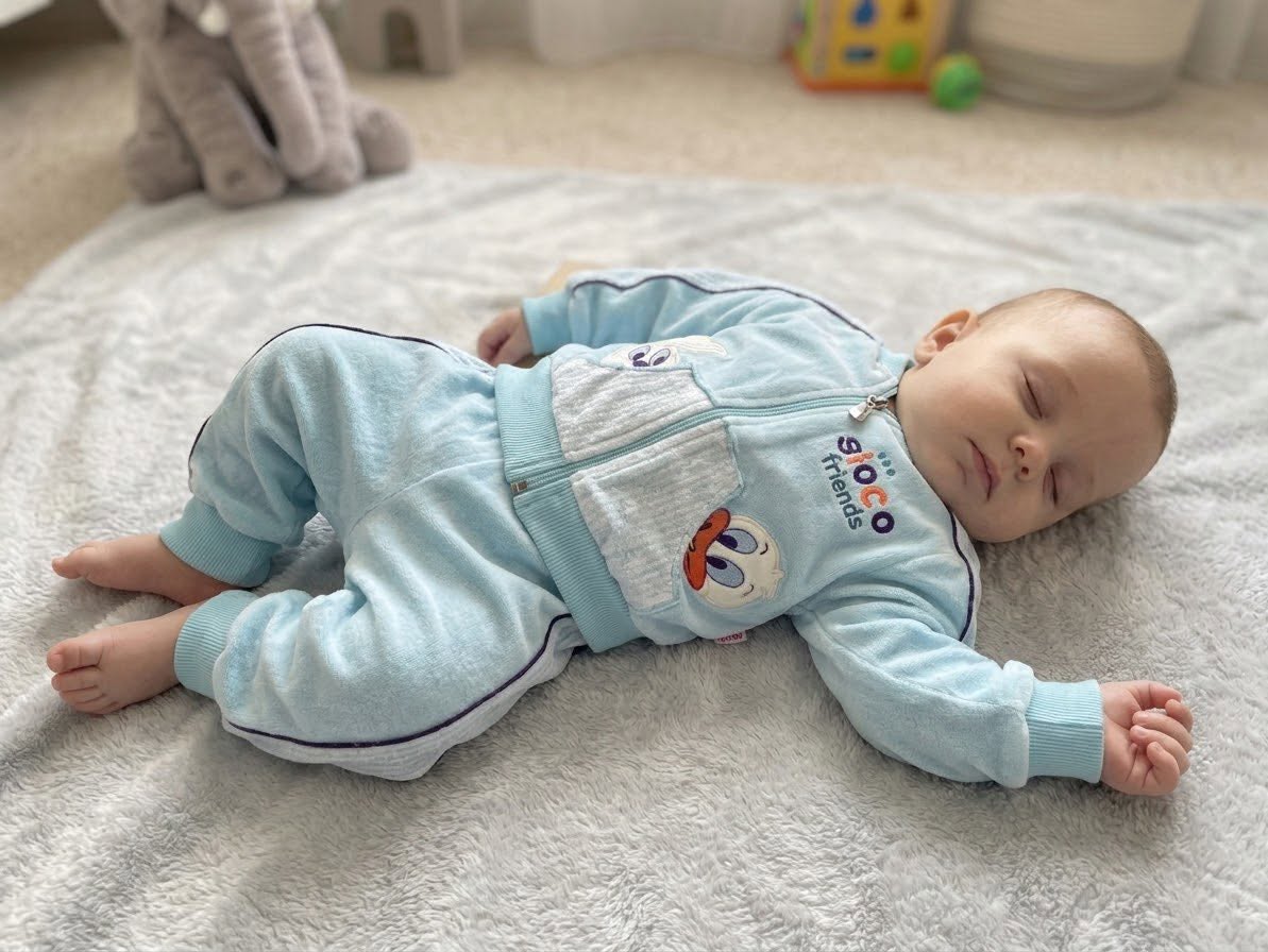 Bebe mavi velur set, 3 aya kadar
