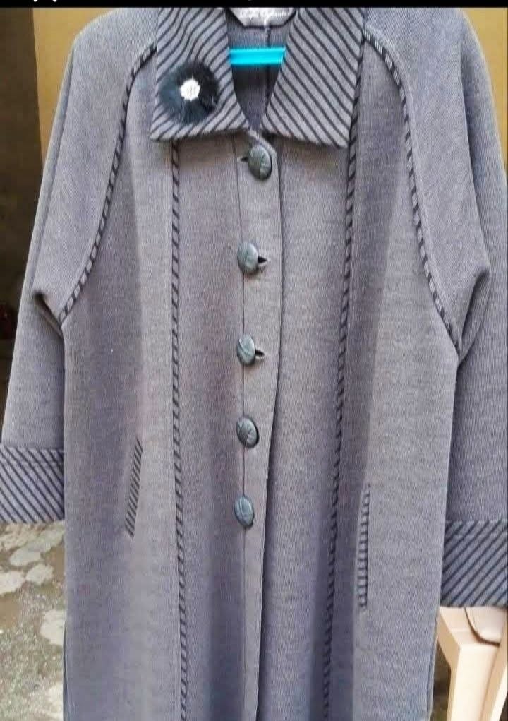 Grey long knit coat, worn once