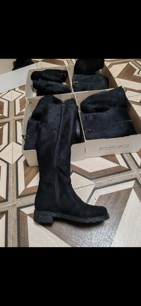 Black velvet long boots