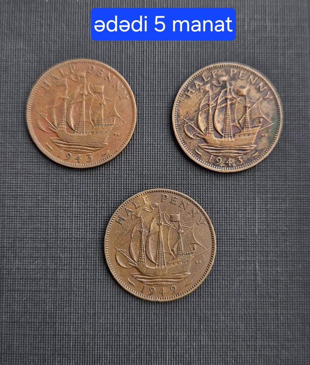 Half penny coins, 1943 and 1949
