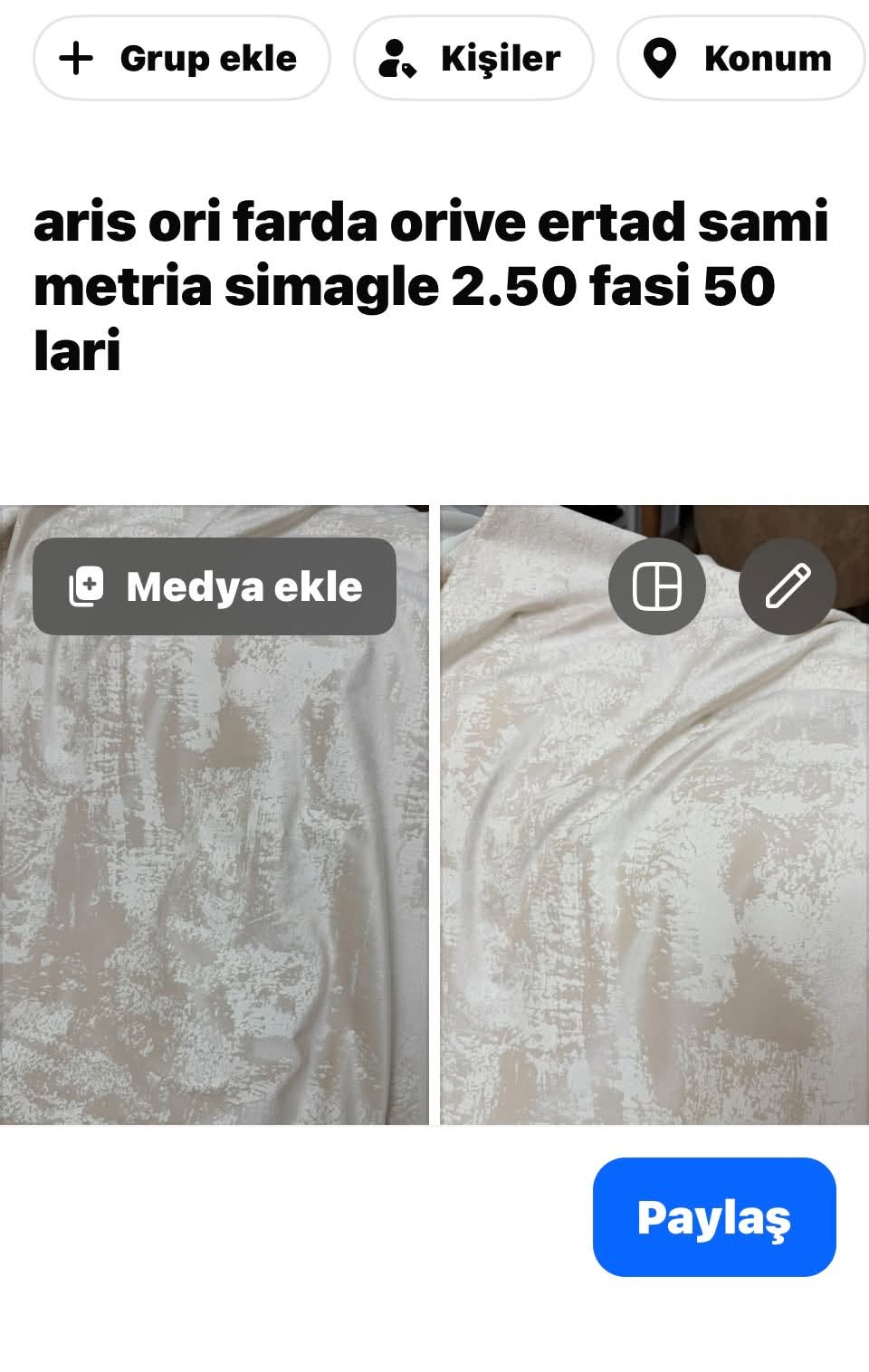 Krem dokulu kumaş 2.50 m